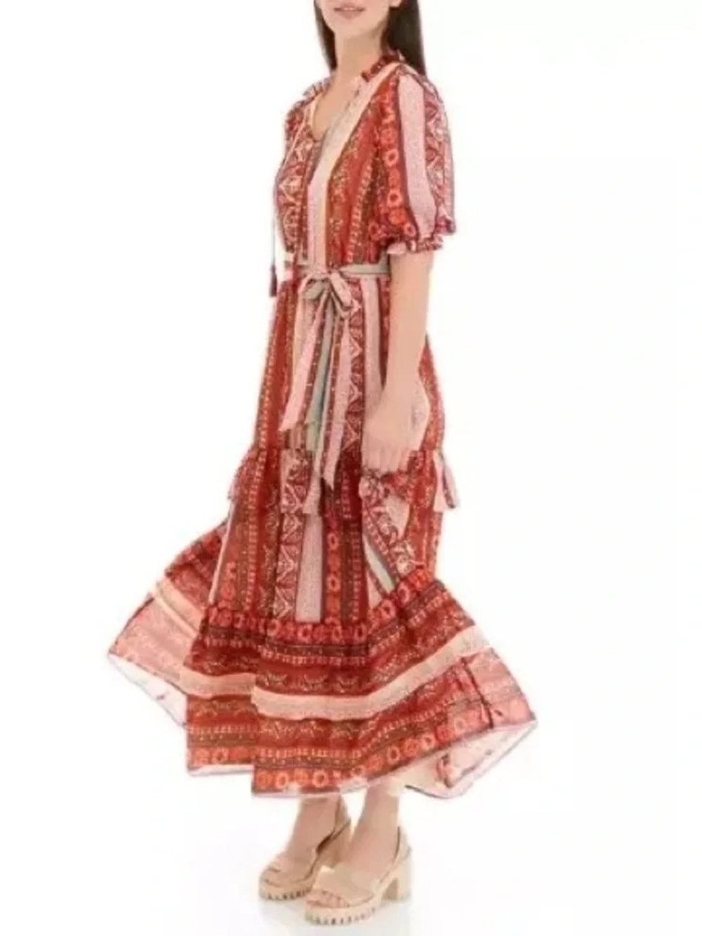 Wonderly Prairie Boho Maxi Dress with Tie Waist